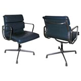 Pair Of Eames Office Chairs, Aluminum and Original Blue Leather Pair Of Eames Office Chairs, Aluminum and Original Blue Leather