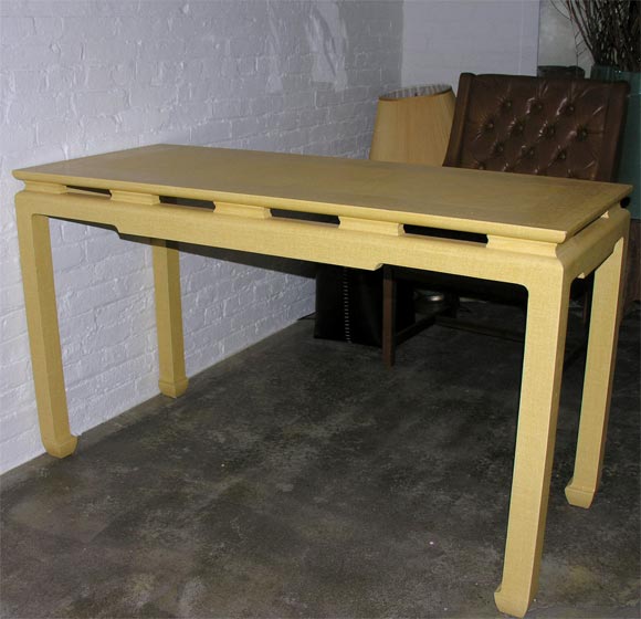 Parson's Grass Cloth Covered Yellow Desk/Console in the Asian Manner