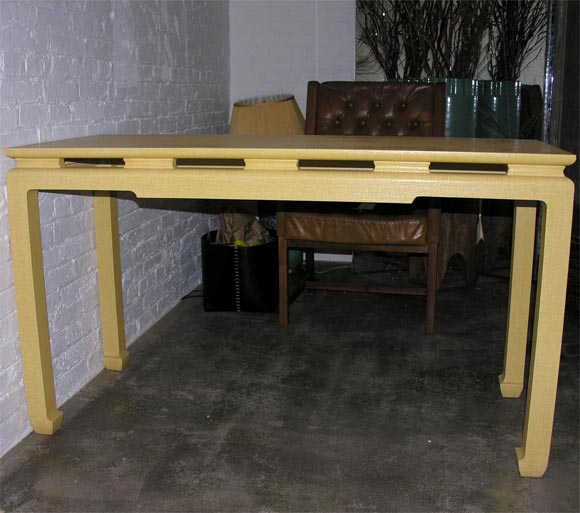 American Parson's Grass Cloth Covered Yellow Console in the Asian Manner
