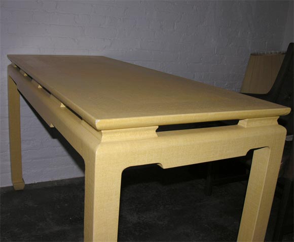 Mid-20th Century Parson's Grass Cloth Covered Yellow Console in the Asian Manner