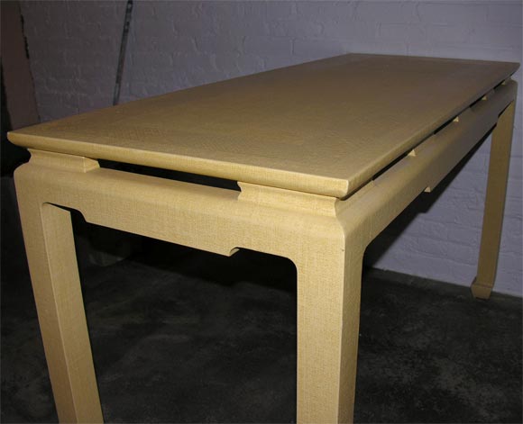 Parson's Grass Cloth Covered Yellow Console in the Asian Manner 2