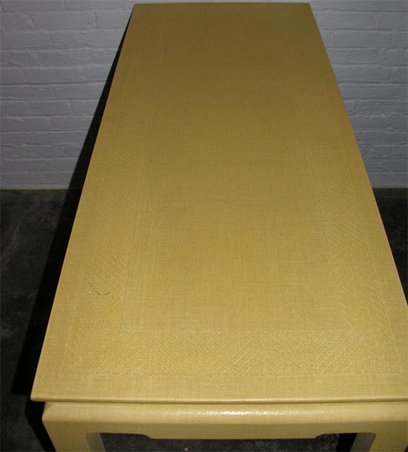 Parson's Grass Cloth Covered Yellow Console in the Asian Manner 3