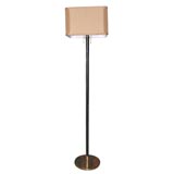 French Leather and Brass Floor Lamp,  in manner of Jaques Adnet