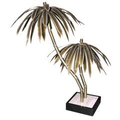 Unusual Double Palm Tree Brass Lamp