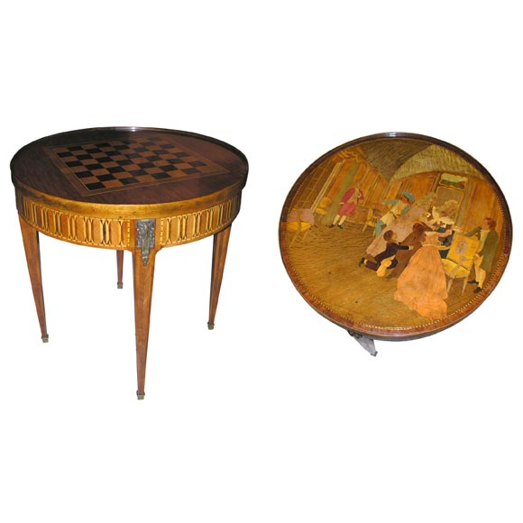 Rare Louis XVI Round Marquetry Tric Trac Table, early 19th c.