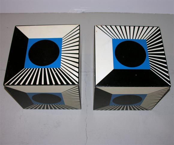 Pair 1960s OP Art Cube Tables