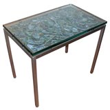 Vintage UNUSUAL STEEL AND GLASS TABLE INSET WITH ABALONE SHELLS