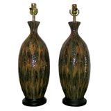 Vintage LARGE PAIR OF EARTH TONE GLAZED CERAMIC LAMPS