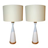 White double cone lamps in the manner of Paul McCobb