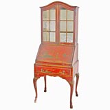 Red laquered fallfront secretary with chinoiserie decoration