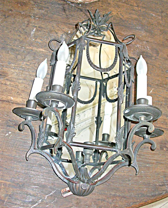 Pair Tole Mirror Back Sconces