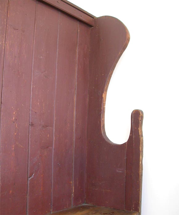 American 18THC  ORIGINAL RED PAINTED HIGH-BACK SETTLE
