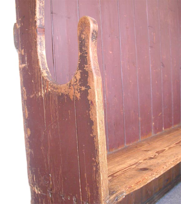 18THC  ORIGINAL RED PAINTED HIGH-BACK SETTLE 1
