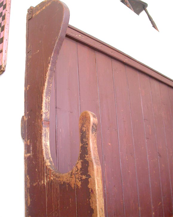 18THC  ORIGINAL RED PAINTED HIGH-BACK SETTLE 2