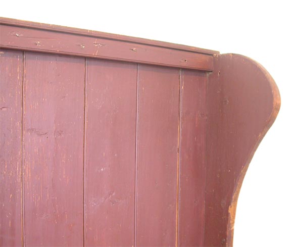 18THC  ORIGINAL RED PAINTED HIGH-BACK SETTLE 3