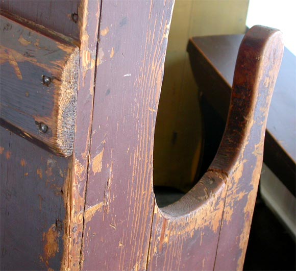 18THC  ORIGINAL RED PAINTED HIGH-BACK SETTLE 5