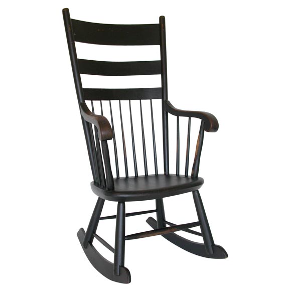 19THC ORIGINAL BLACK PAINTED ROCKING CHAIR at 1stdibs