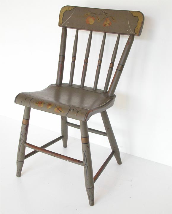 American 19THC ORIGINAL DECORATED/PAINTED PLANK-BOTTOM CHAIRS