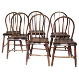 Antique 19THC SET OF SIX BOW BACK PLANK BOTTOM CHAIRS