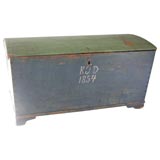 Antique 19THC ORIGINAL PAINTED BLUE & GREEN DOME-TOP TRUNK