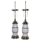 Pair nickle plated and painted stiffel lamps.