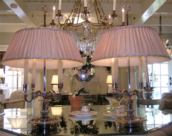 Pair of Silver Plate Over Bronze Bouillotte Lamps