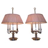 Pair of Silver Plate Over Bronze Bouillotte Lamps
