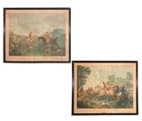 Pair Large Folio French Hand Colored Hunt Engravings