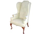 Highback White Leather Wingchair