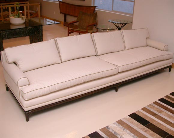 Sofa by Maurice Bailey fo Monteverdi-Young. Beautiful giant sofa with subtle decorative base. SOlid construction. Hand-tied springs. Made by Monteverde-Young