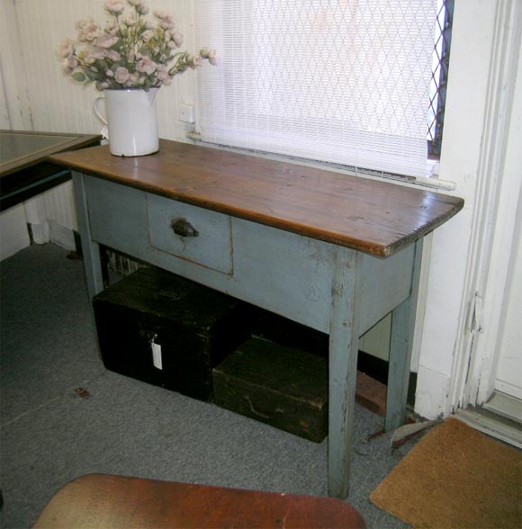 Antique English Pine Server, Blue Base