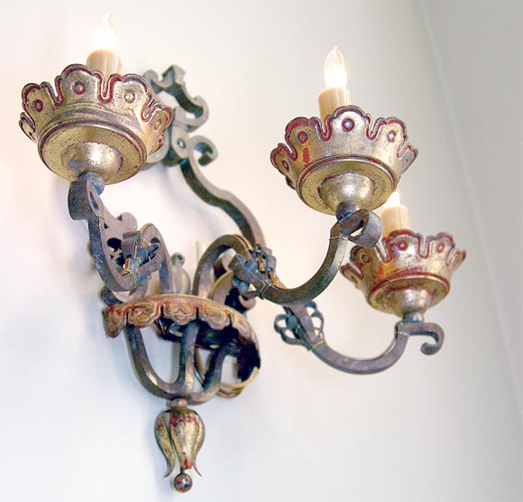 PAIR of Italian Bronze Sconces In Good Condition For Sale In New Orleans, LA