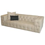 Custom Tufted Sofa Upholstered in Beige Cashmere