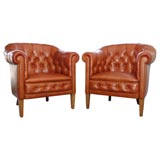 English leather pair of club chairs