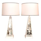 A Pair of Hollywood Regency Obelisk Lamps