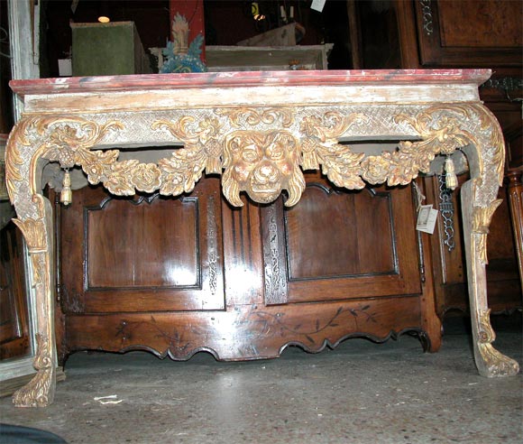 Carved Console with faux red marble top