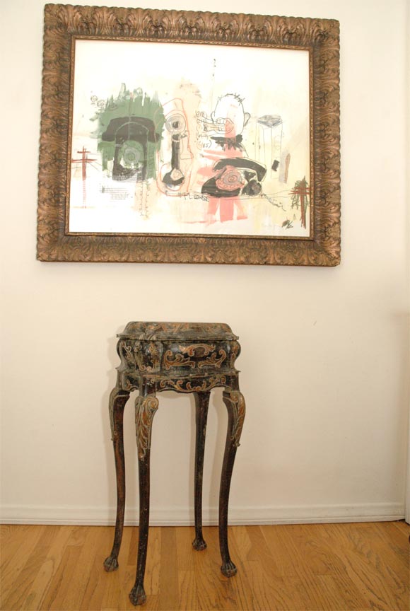 Carved Wood and Painted Sewing Box