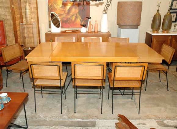 American Luther Conover Mahogany & Iron table w/ 8 cane chairs.