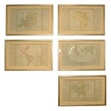 Set of 5 maps of the World and Continents