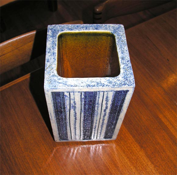 Blue Glazed Ceramic Vase by Roger Capron In Excellent Condition In Stratford, CT