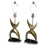 Pair of cast brass sculptural table lamps