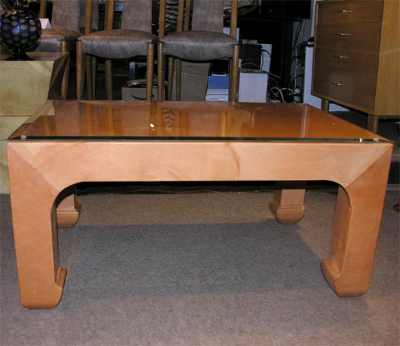 Coffee Table Covered in Calf Skin by Karl Springer / SIGNED