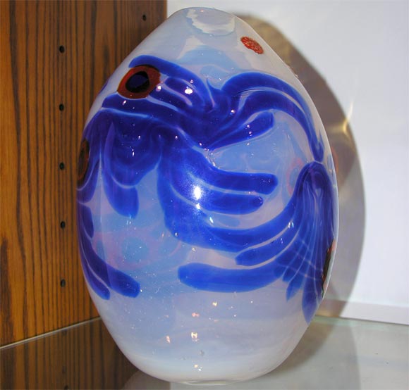 Hand-blown Glass "Pavone (Peacock)" Vase by Anzolo Fuga