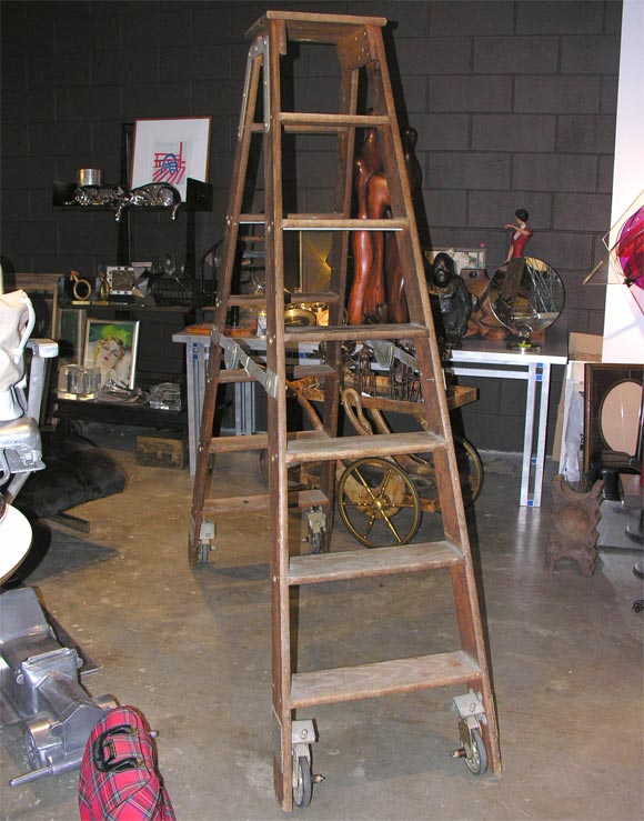 Wooden Electrican's Ladder with Nickel Plated Hardware, signed Western Electric
