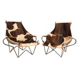 Pair of Cowhide and Iron Frame Lounge Chairs