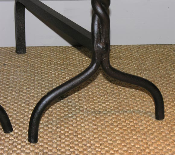 Late 19th c. Rope Twist Hand Made Pair of Andirons