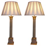 pair of gilt and painted column lamps