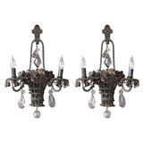 Charming Pair of  FrenchTole and Glass Wall Sconces