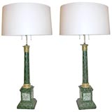 A Pair of Faux Marble Wood Column Table Lamps.