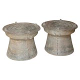 Pair of Period Bronze Thai Rain Drums